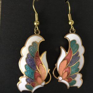 CLOISSONE BUTTERFLY WINGS EARRINGS FOR PIERCED EARS, DANGLE, BRIGHTLY COLOURED